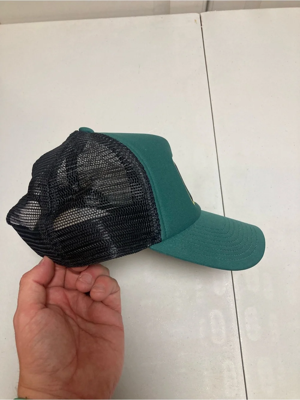 adidas Green and Black Trucker Hat with Yellow Logo